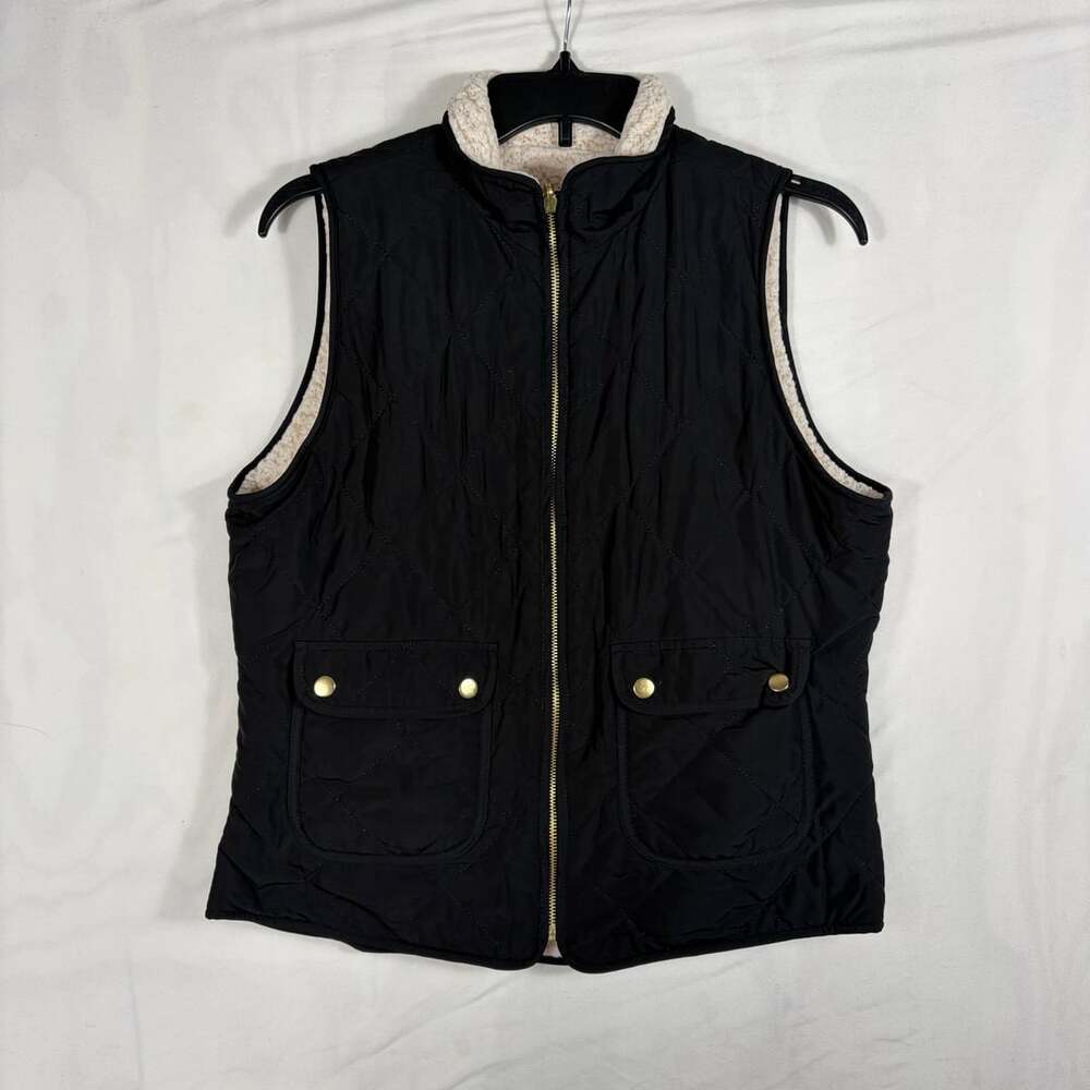 Love Tree Women's Black Quilted Reversible Sherpa Vest Size Small